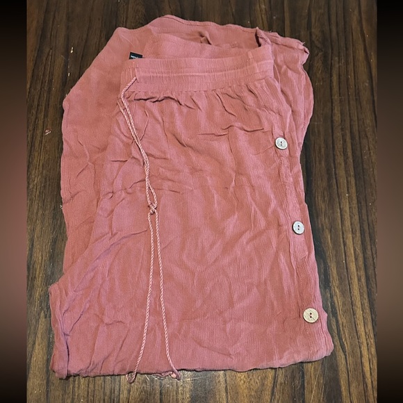 Plus size Slit-leg Crinkle pants/ Rust pink color - Picture 3 of 4